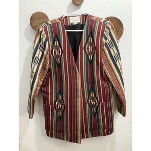 Vintage Wraps Navajo Aztec Southwestern Red Oversized Cotton Blend Blazer Size M